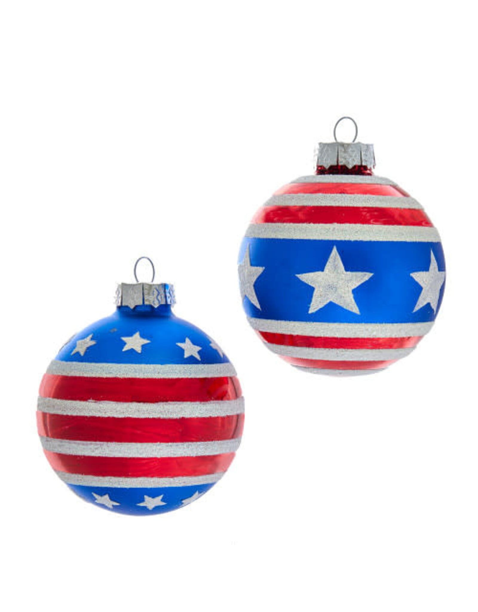 Kurt Adler Stars N Stripes RWB Glass Ball Ornaments Set of 6 80mm