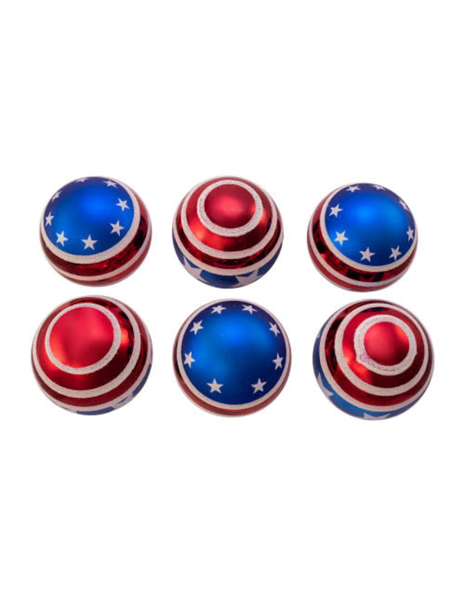 Kurt Adler Stars N Stripes RWB Glass Ball Ornaments Set of 6 80mm