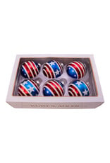 Kurt Adler Stars N Stripes RWB Glass Ball Ornaments Set of 6 80mm