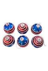 Kurt Adler Stars N Stripes RWB Glass Ball Ornaments Set of 6 80mm