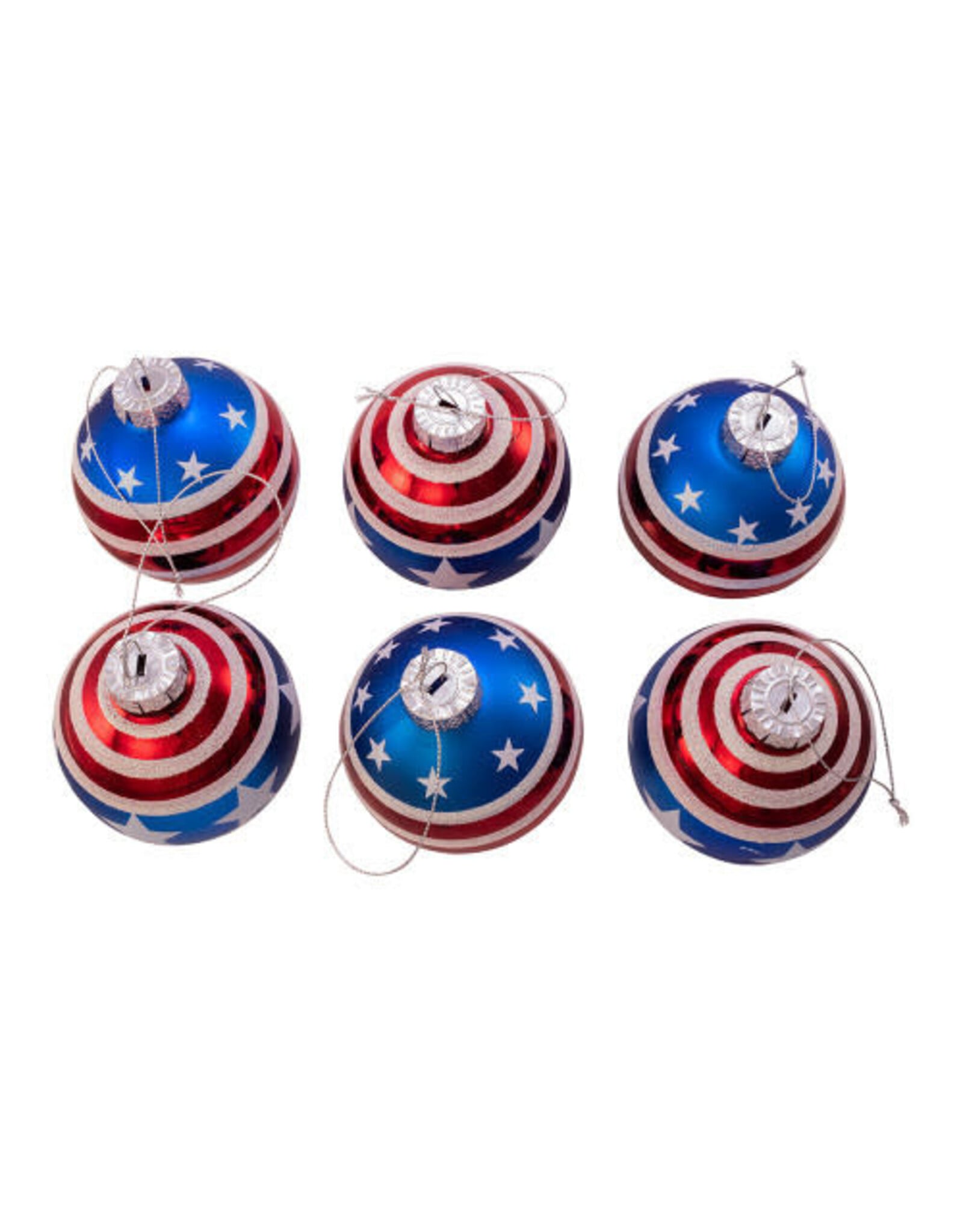 Kurt Adler Stars N Stripes RWB Glass Ball Ornaments Set of 6 80mm