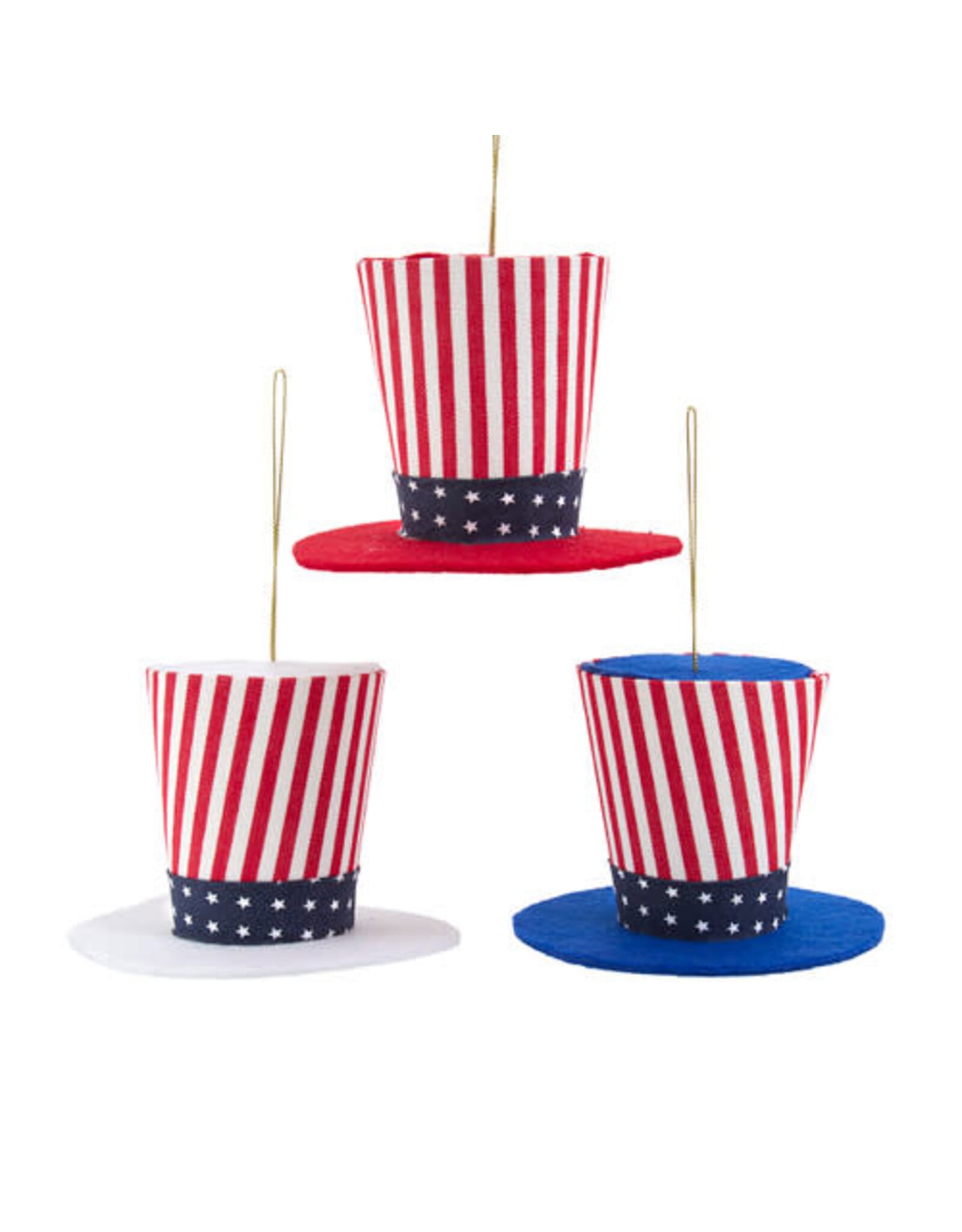 Kurt Adler Patriotic Stars And Stripes Hat Ornaments Set of 3