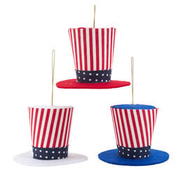 Kurt Adler Patriotic Stars And Stripes Hat Ornaments Set of 3