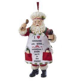 Kurt Adler Chef Santa Cooking With Wine Ornament 5 Inch