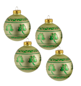 Kurt Adler Irish Shamrocks Glass Ball Ornaments 65mm Set of 4 Style B