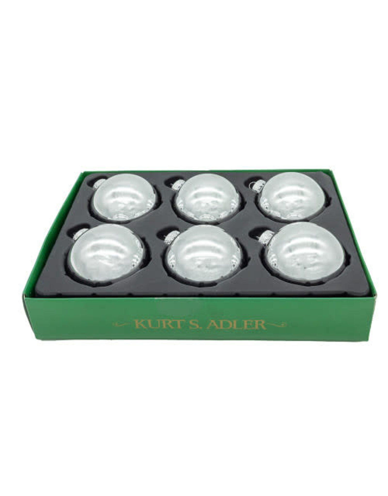 Kurt Adler Shiny Silver Glass Ball Ornaments 65mm 6pc Set