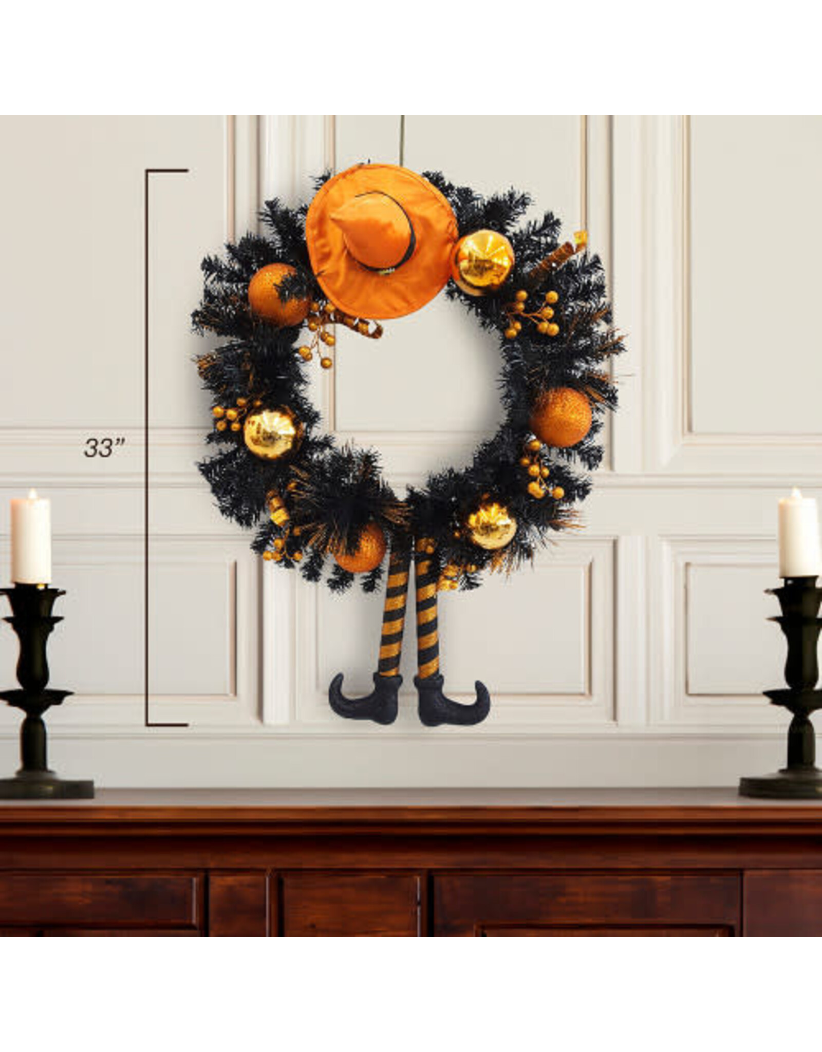 Kurt Adler Halloween Door Wreath 33x24 Inch Un-Lit Halloween Decor