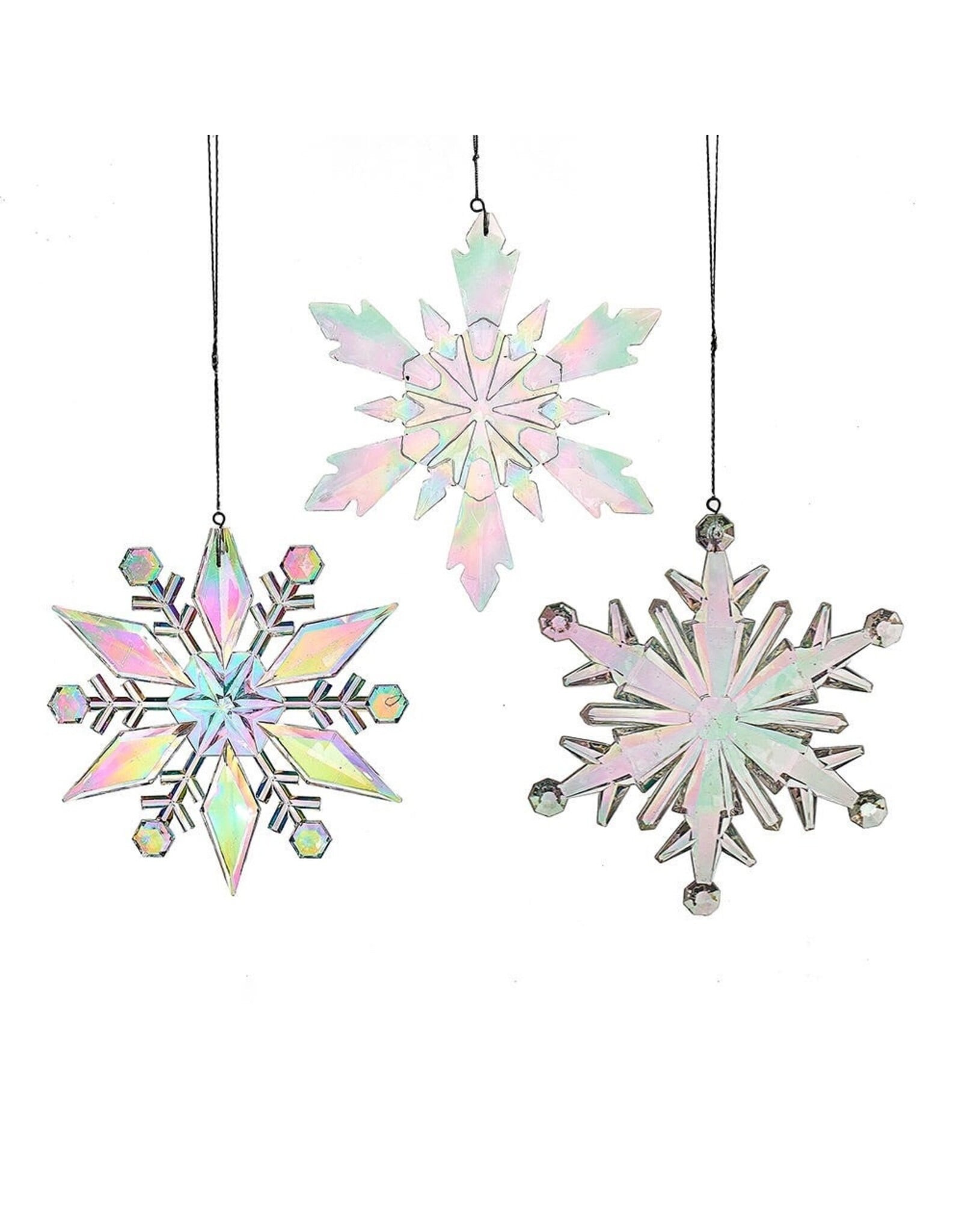 Kurt Adler Opalescent Acrylic 9 Inch Snowflake Ornaments 3 Assorted