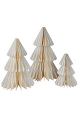 Kurt Adler Paper Honeycomb Christmas Trees 7-13 Set of 3 WHT W GLD