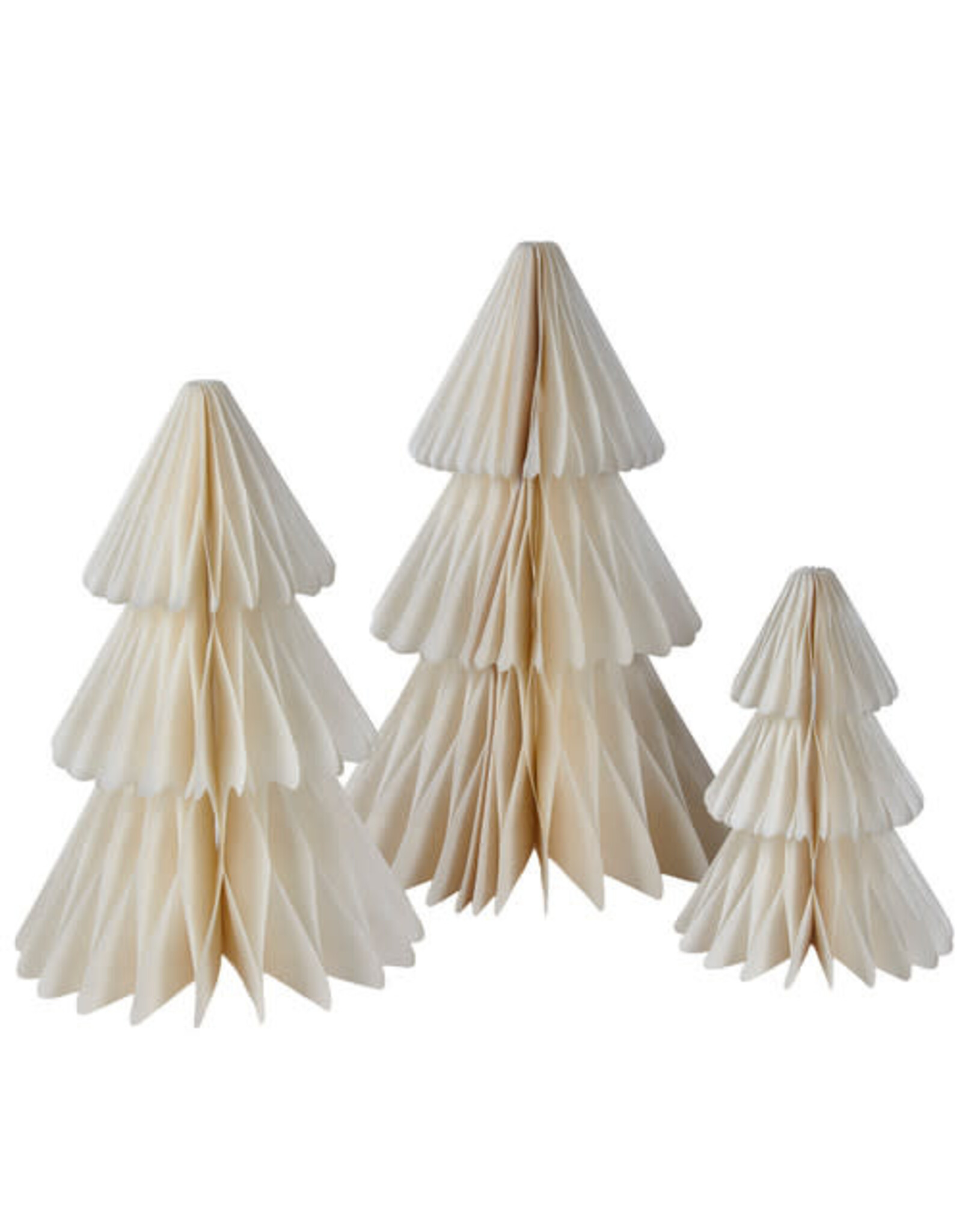 Kurt Adler Paper Honeycomb Christmas Trees 7-13 Set of 3 WHT W GLD