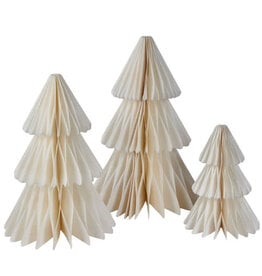 Kurt Adler Paper Honeycomb Christmas Trees 7-13 Set of 3 WHT W GLD
