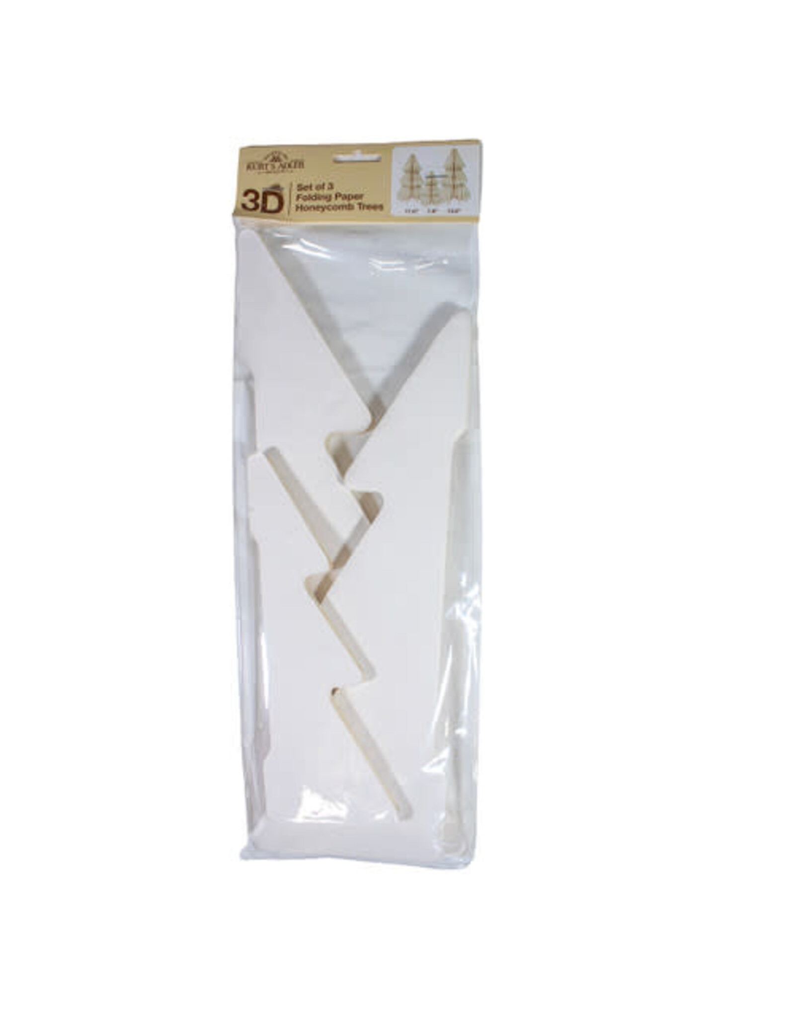 Kurt Adler Paper Honeycomb Christmas Trees 7-13 Set of 3 WHT W GLD