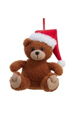 Kurt Adler Plush Teddy Bear Ornament W Santa Hat 8 Inch