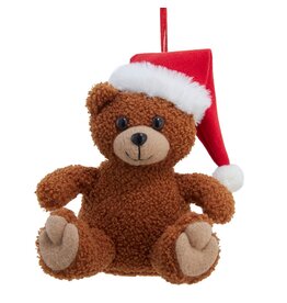 Kurt Adler Plush Teddy Bear Ornament W Santa Hat 8 Inch