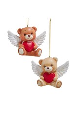 Kurt Adler Teddy Bear w Red Heart Ornaments Set of 2 Assorted