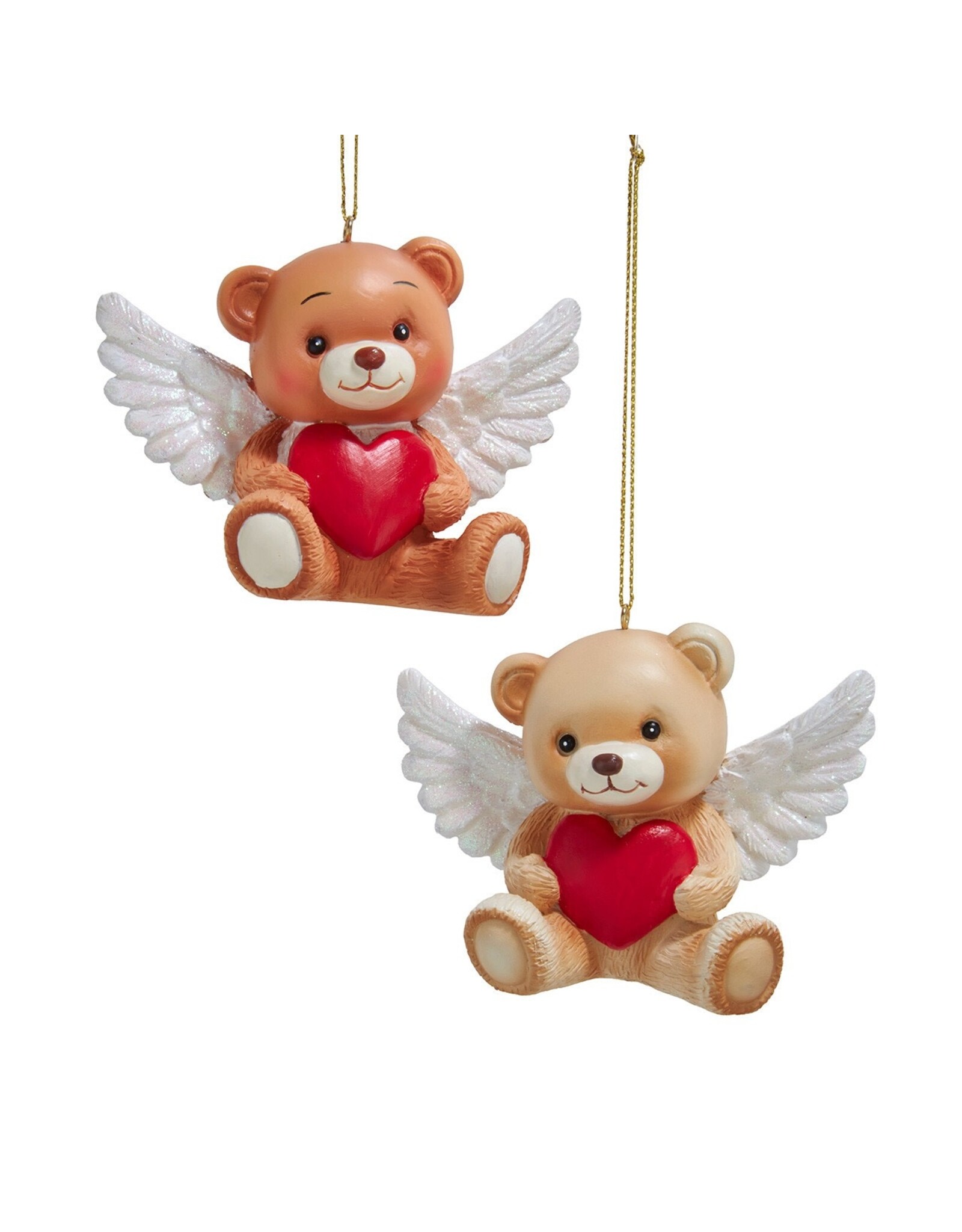 Kurt Adler Teddy Bear w Red Heart Ornaments Set of 2 Assorted