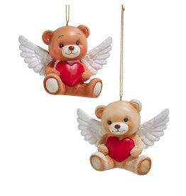 Kurt Adler Teddy Bear w Red Heart Ornaments Set of 2 Assorted