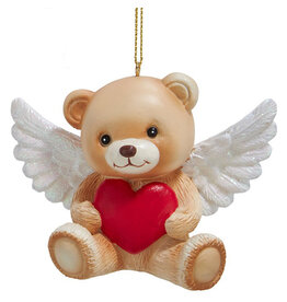 Kurt Adler Teddy Bear w Red Heart Ornament - A
