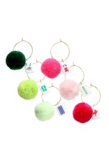 Slant Mahjong Tile w Pom Pom Wine Glass Charms Set w 6 Drink Markers