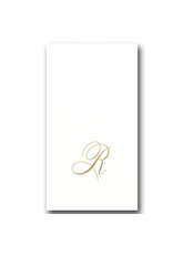 Caspari White Pearl Paper Linen Guest Napkins Initial R 24pk