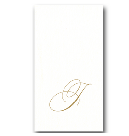 Caspari Gold Initial J on White Pearl Paper Linen Guest Napkins 24 pk