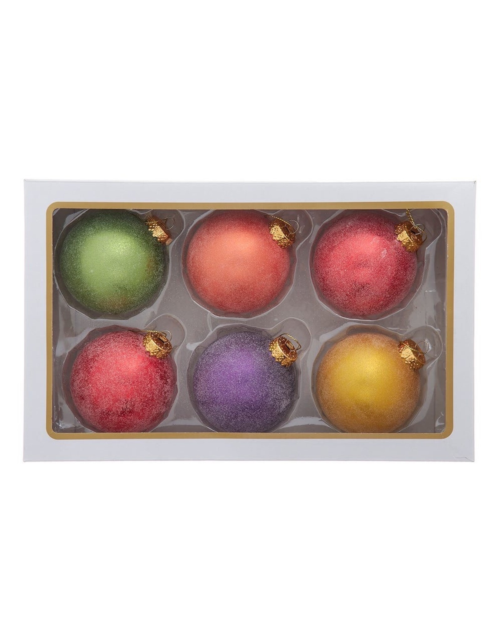 Kurt Adler Glass Sugar Frosted Pride Ball Ornaments 80mm 6pc Set
