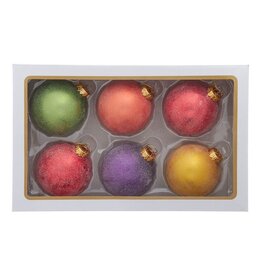 Kurt Adler Glass Sugar Frosted Pride Ball Ornaments 80mm 6pc Set