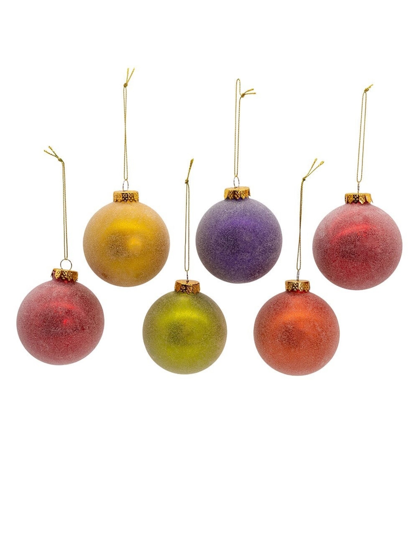 Kurt Adler Glass Sugar Frosted Pride Ball Ornaments 80mm 6pc Set