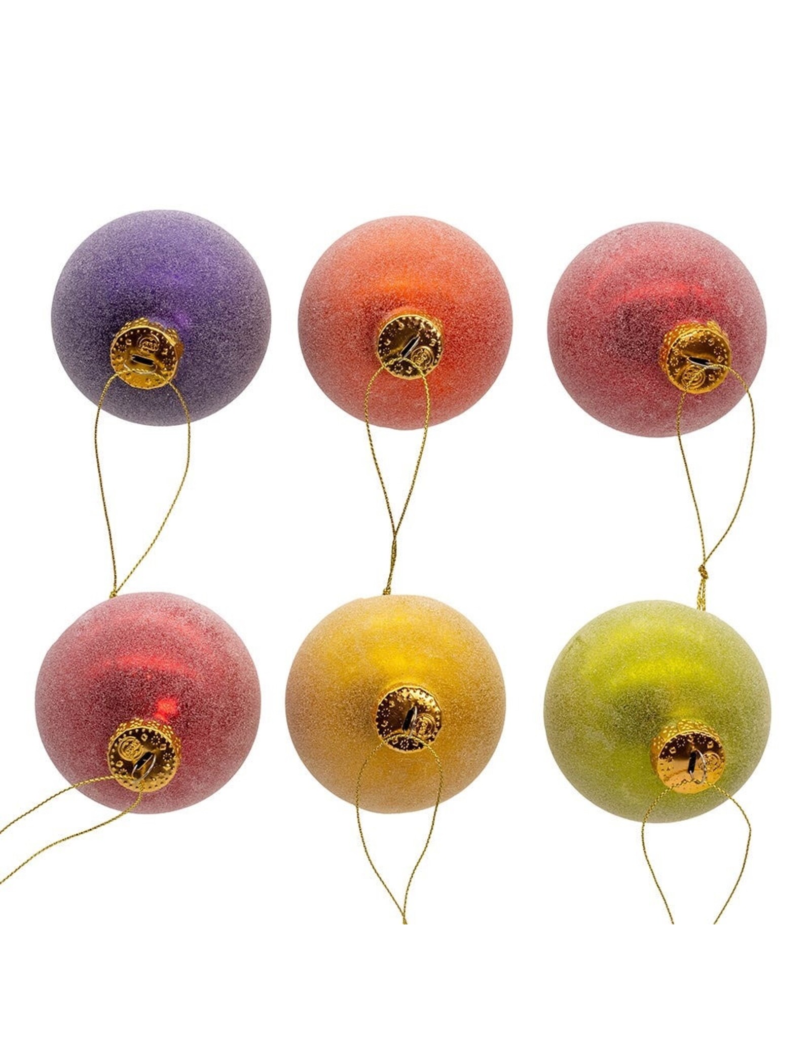 Kurt Adler Glass Sugar Frosted Pride Ball Ornaments 80mm 6pc Set