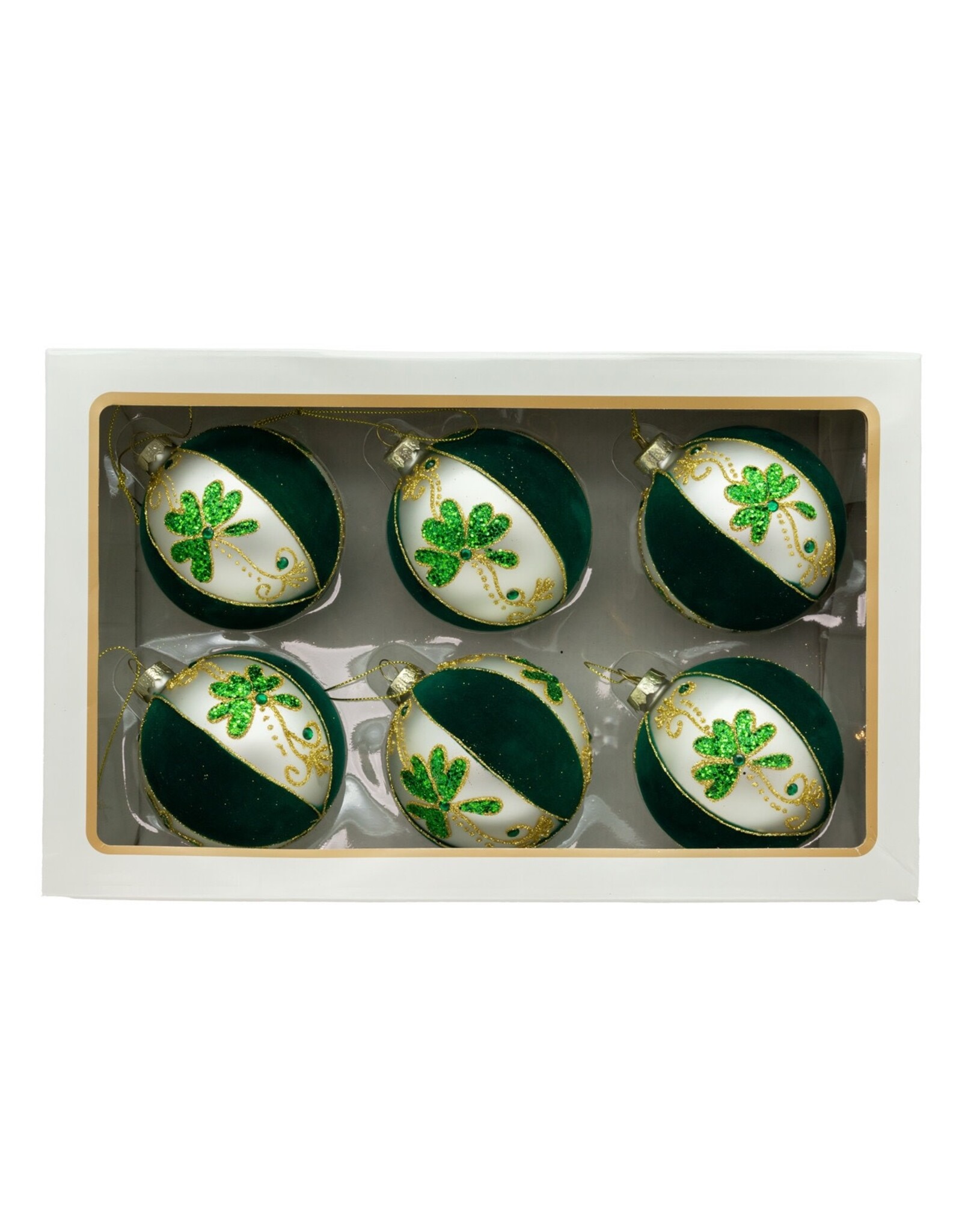 Kurt Adler Irish Shamrocks Glass Ball Ornaments 65mm Set of 4 Assorted