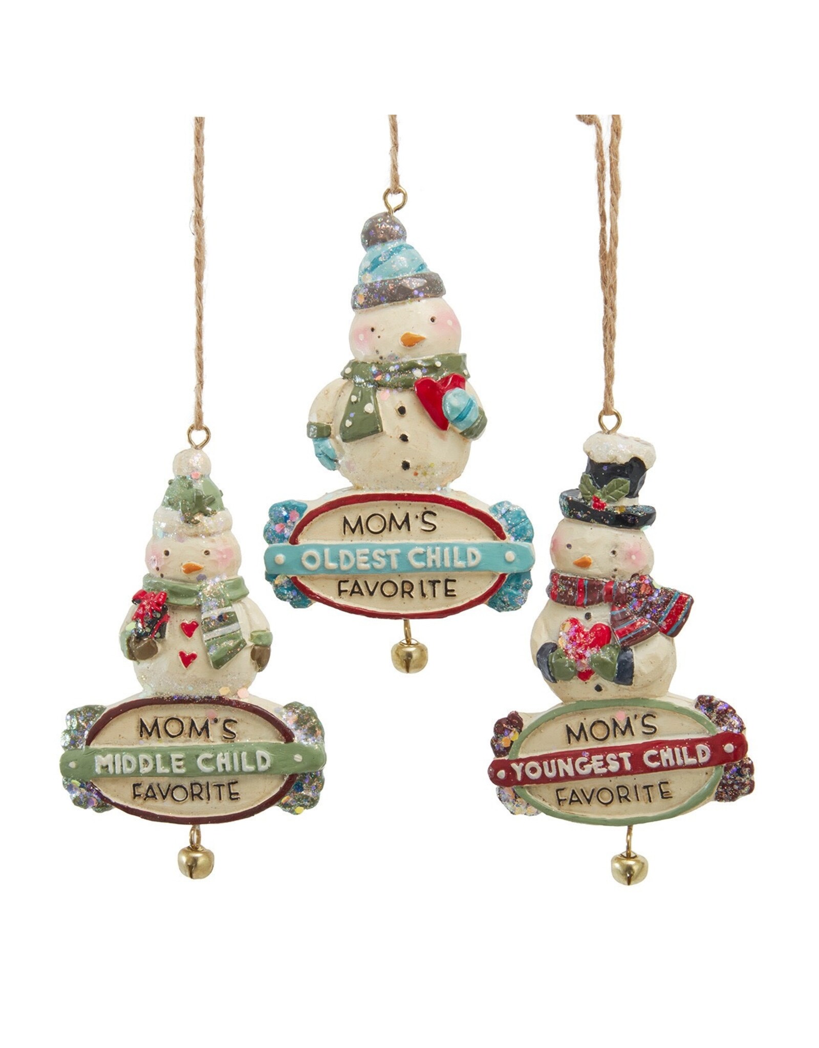 Kurt Adler Snow Town Snowman Mom’s Favorite Ornaments 3 Assorted