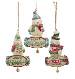 Kurt Adler Snow Town Snowman Mom’s Favorite Ornaments 3 Assorted