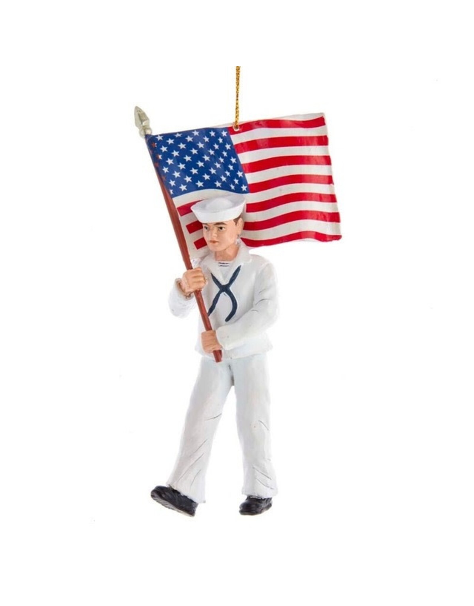 Kurt Adler United States Navy Sailor W American Flag Ornament 5.75 Inch