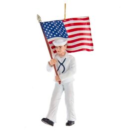 Kurt Adler United States Navy Sailor W American Flag Ornament 5.75 Inch