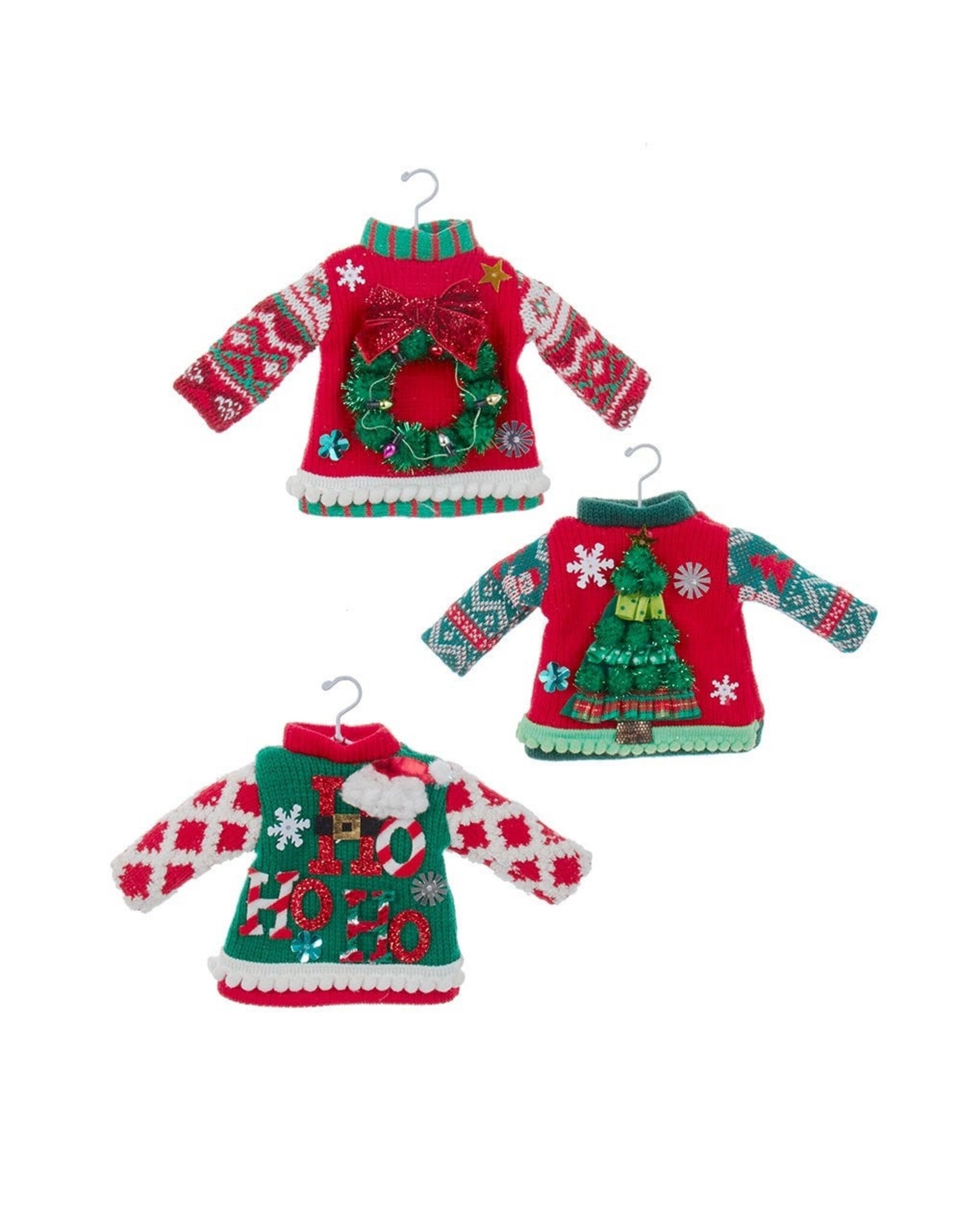 Kurt Adler Christmas Knit Ugly Sweater Ornaments 3 Assorted