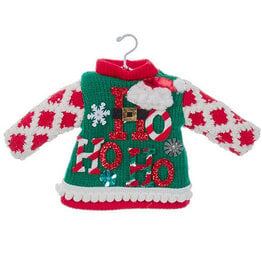 Kurt Adler Christmas Knit Ugly Sweater Ornament with HO HO HO