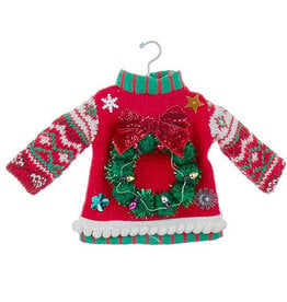 Kurt Adler Christmas Knit Ugly Sweater Ornament with Wreath