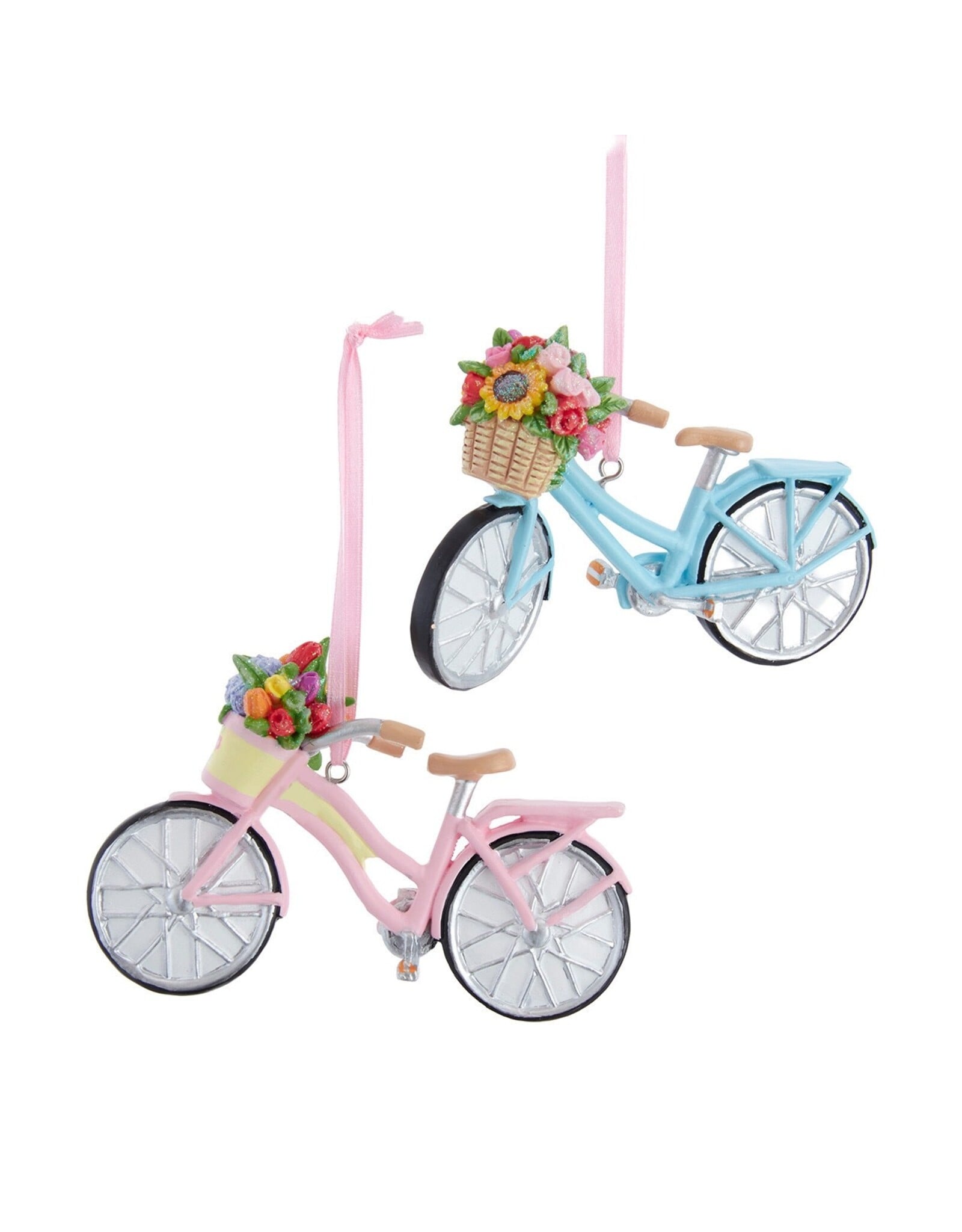 Kurt Adler Bicycles With Flower Basket Ornaments 4 Inch 2 Assorted