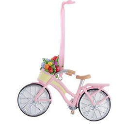 Kurt Adler Bicycle With Flower Basket Ornament 4 Inch Pink