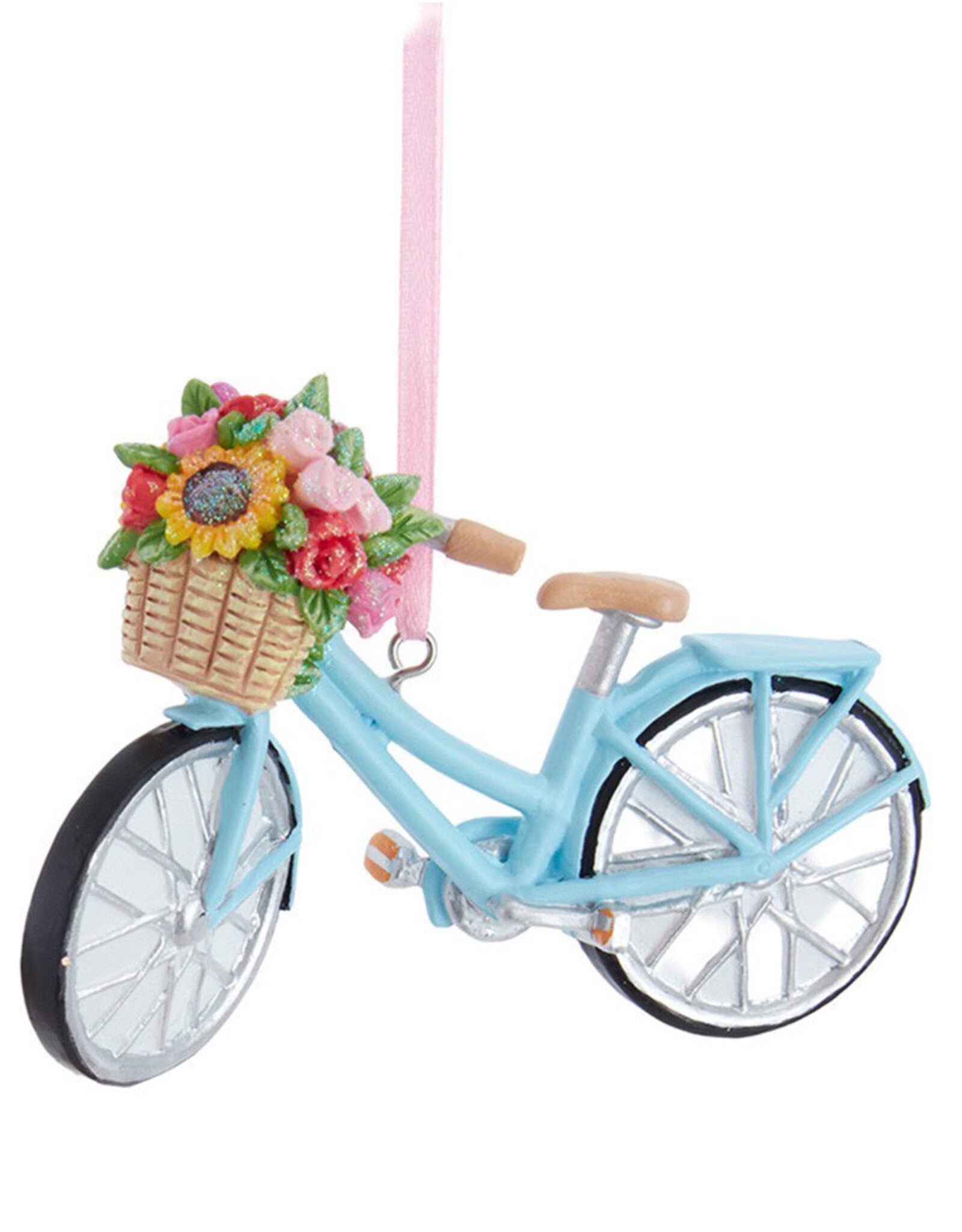 Kurt Adler Bicycle With Flower Basket Ornament 4 Inch Blue