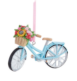 Kurt Adler Bicycle With Flower Basket Ornament 4 Inch Blue