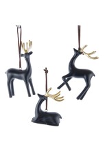 Kurt Adler Black And Gold Deer Ornaments 3 Assorted
