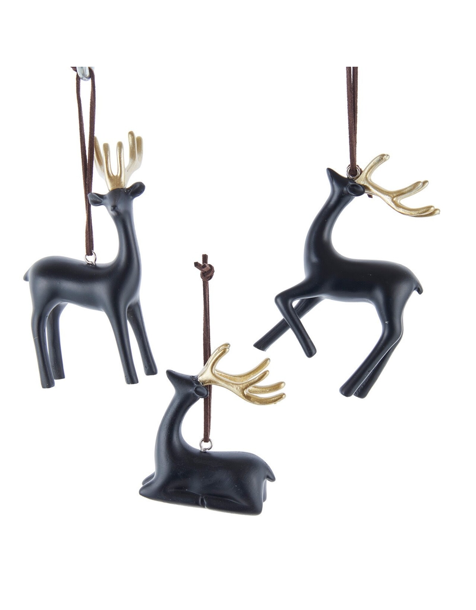 Kurt Adler Black And Gold Deer Ornaments 3 Assorted