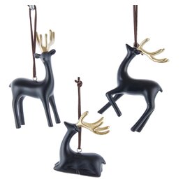 Kurt Adler Black And Gold Deer Ornaments 3 Assorted