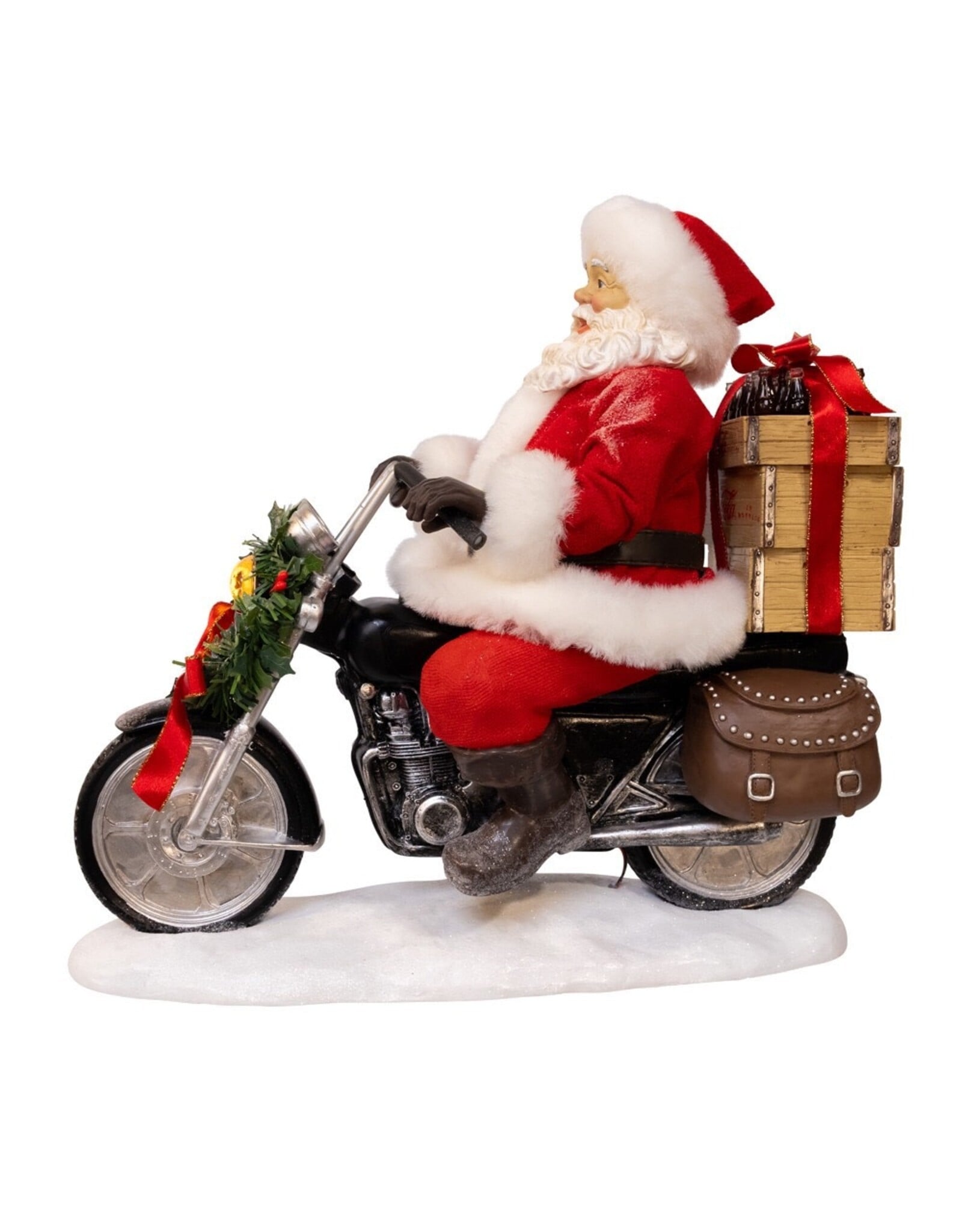 Kurt Adler Fabriche Coca-Cola Santa On Motorcycle w LED Headlight