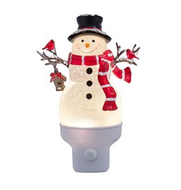 Kurt Adler Night Lights Snowman w Cardinal LED w Spinning Glitter