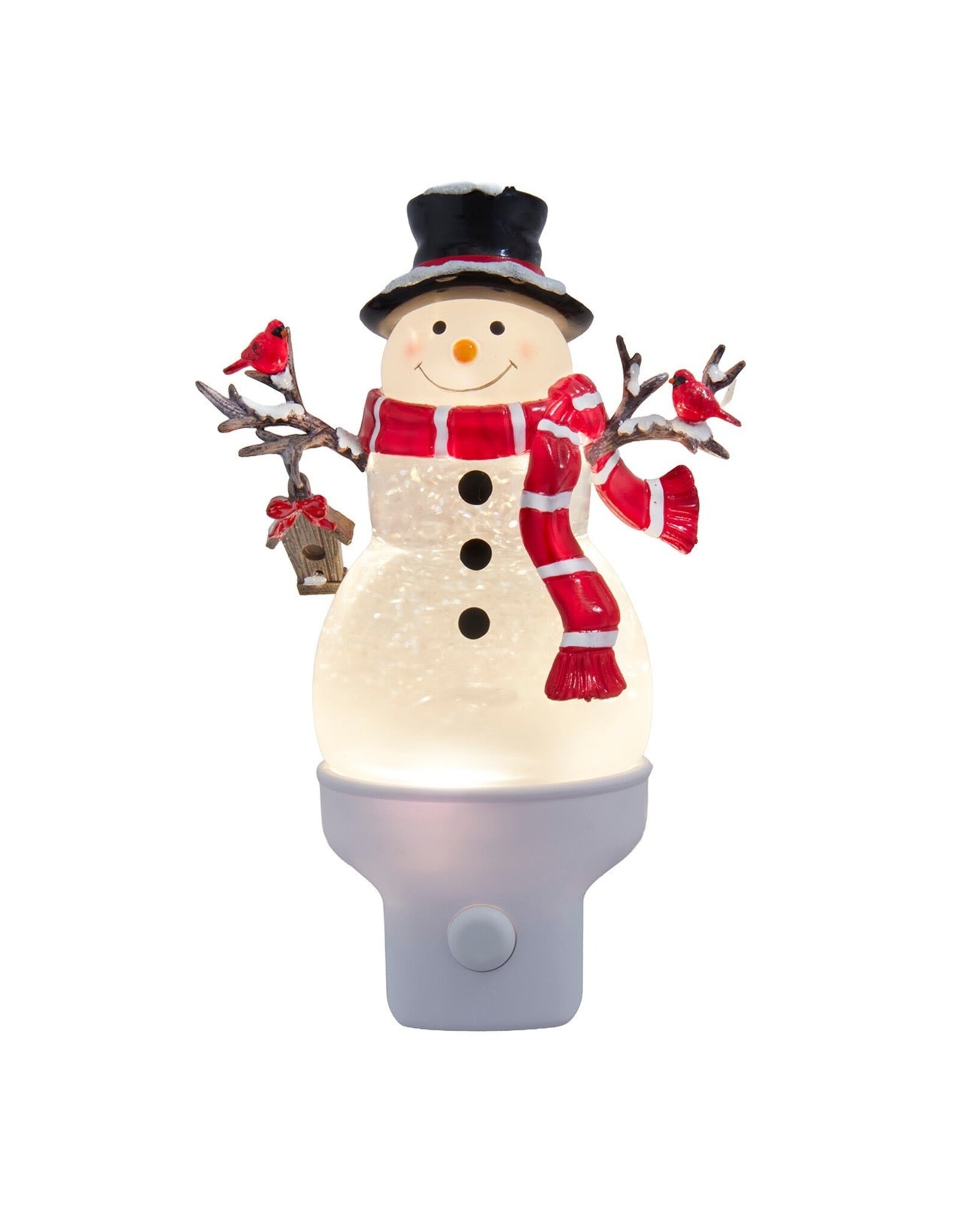 Kurt Adler Night Lights Snowman w Cardinal LED w Spinning Glitter