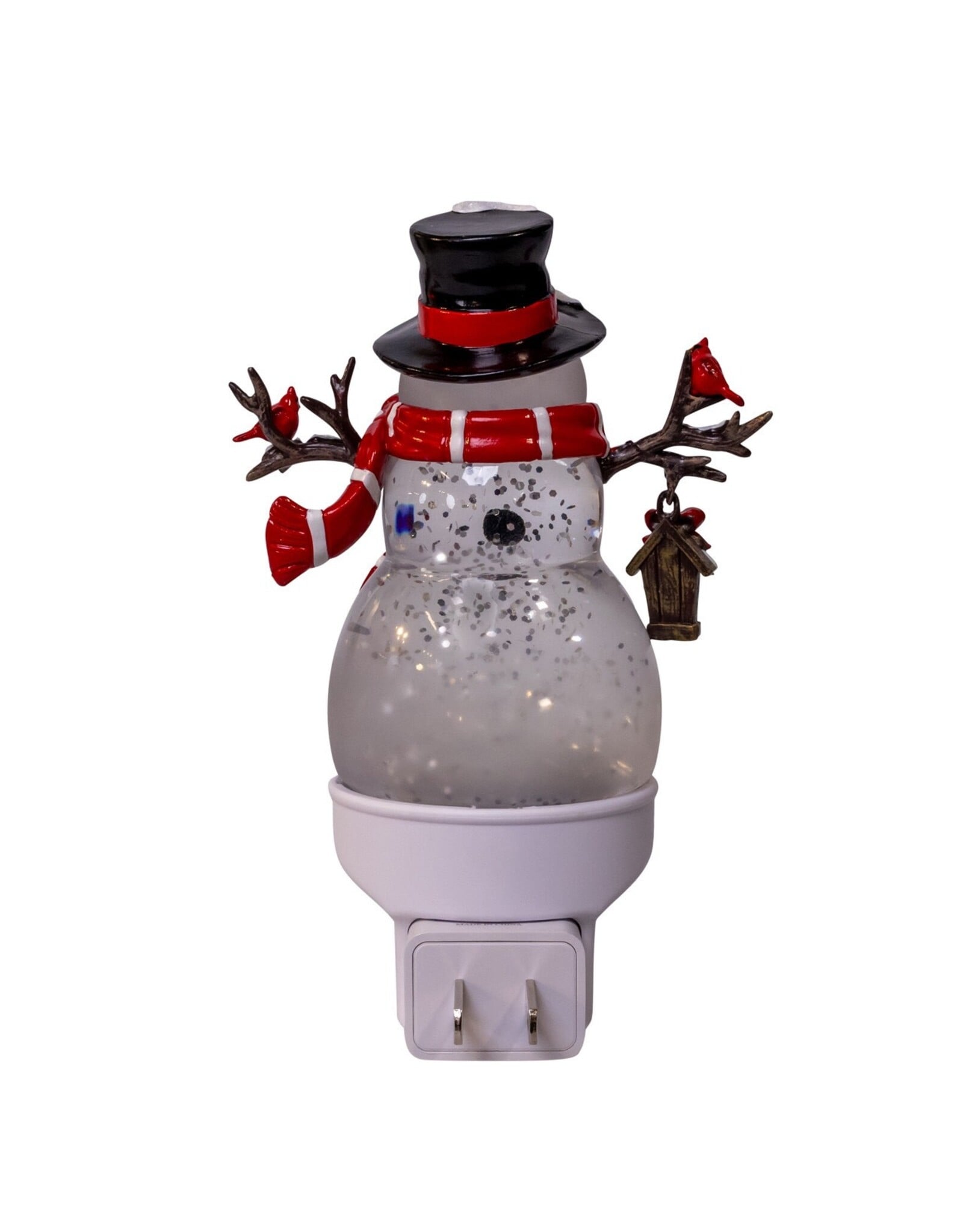 Kurt Adler Night Lights Snowman w Cardinal LED w Spinning Glitter