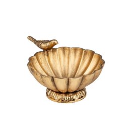 Silver Tree Bird on Bird Bath Gold Metal Trinket Ring Dish Mahjong Dice Tray