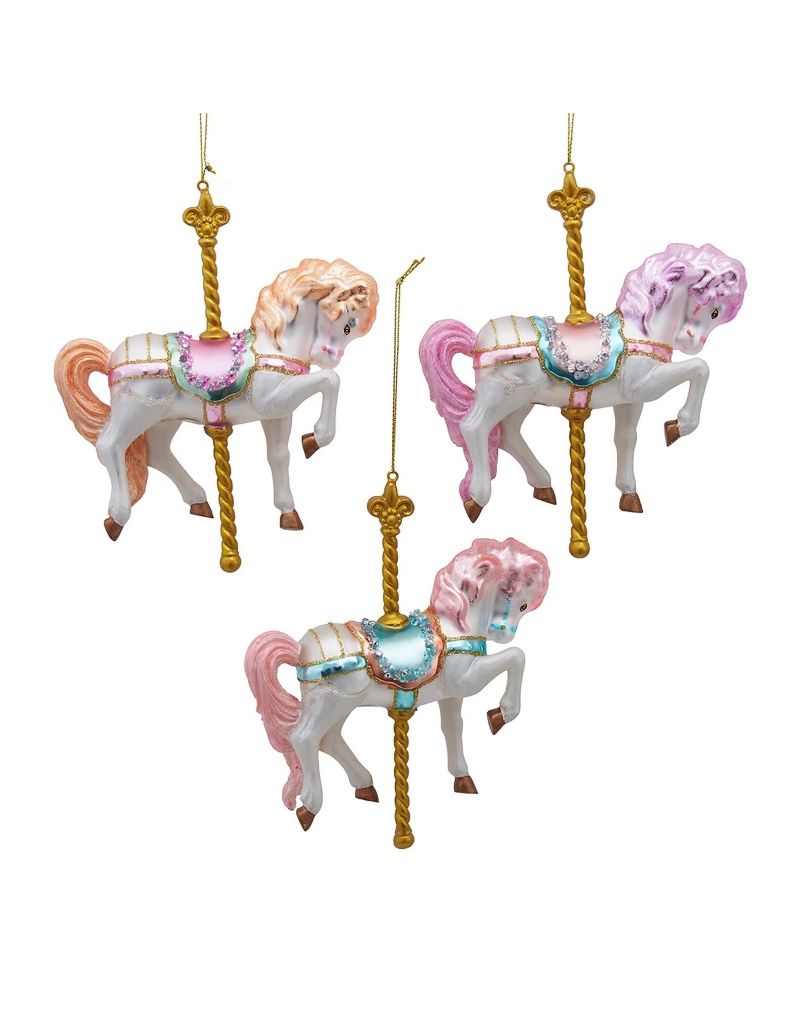 Kurt Adler Noble Gems Glass Carousel Horse Ornament 3CT Assorted